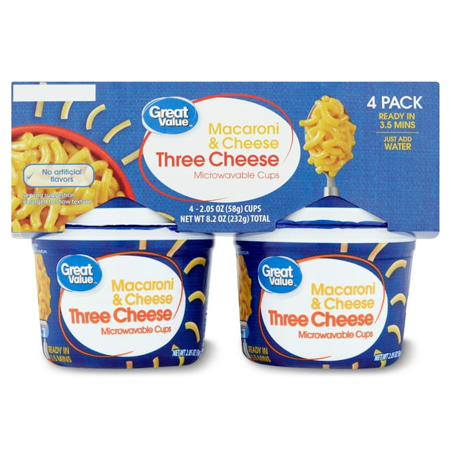 Great Value Three Cheese Macaroni & Cheese, 2.05 oz, 4 count