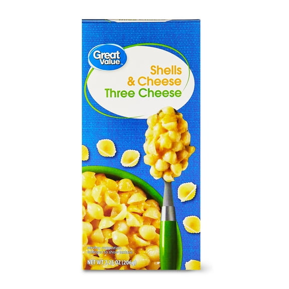 Great Value Three Cheese Shells and Cheese, 7.25 oz Box (Shelf Stable)