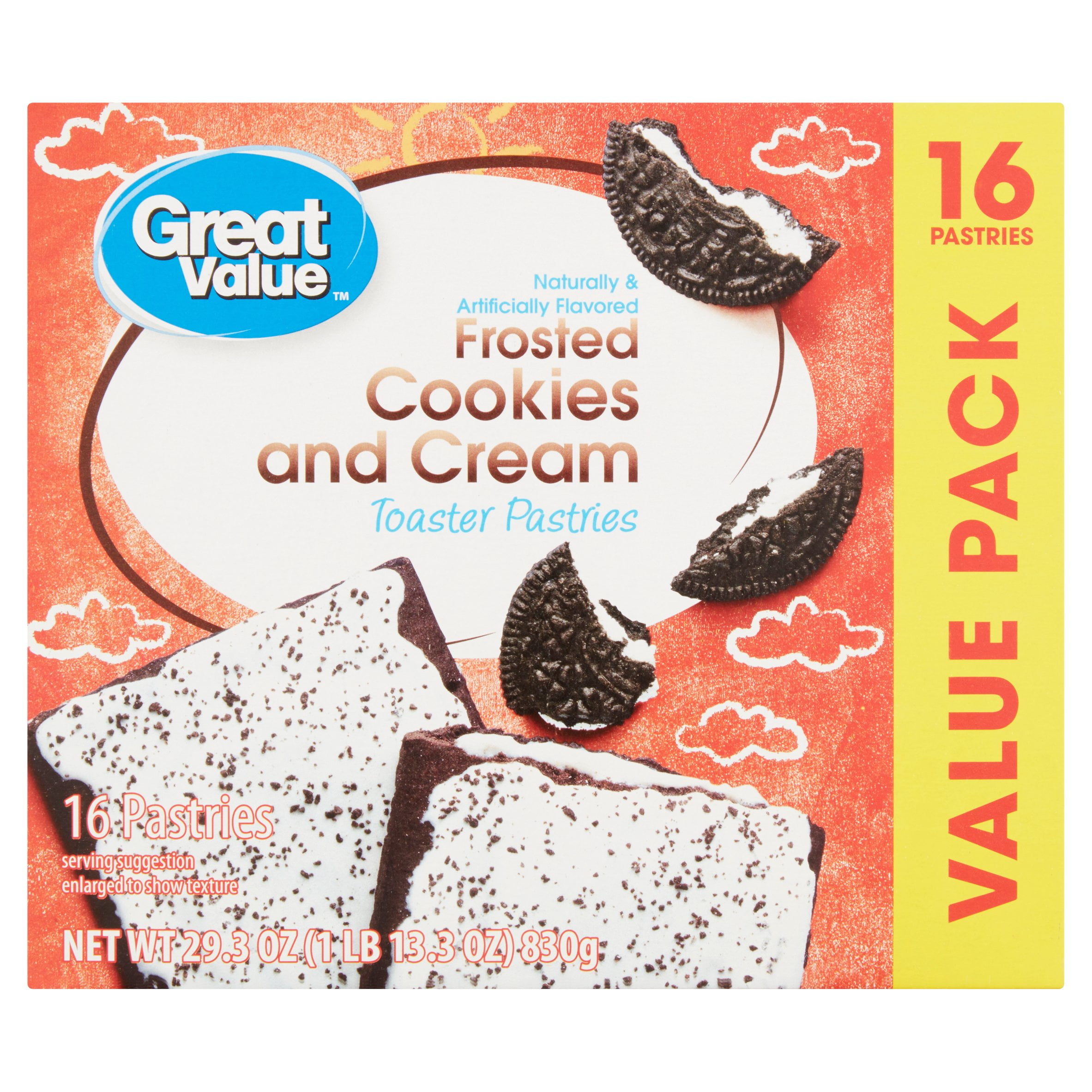 Great Value Toaster Pastries, Frosted Cookies and Cream, 16 Count