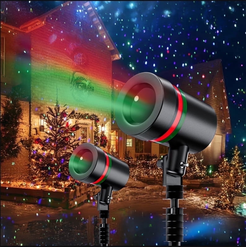 Laser Projector Lights Outdoor, 2 Colors Red Green Holiday Projector Landscape Spotlight Decorations for House,2 pack