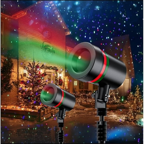 Laser Projector Lights Outdoor, 2 Colors Red Green Holiday Projector Landscape Spotlight Decorations for House,2 pack