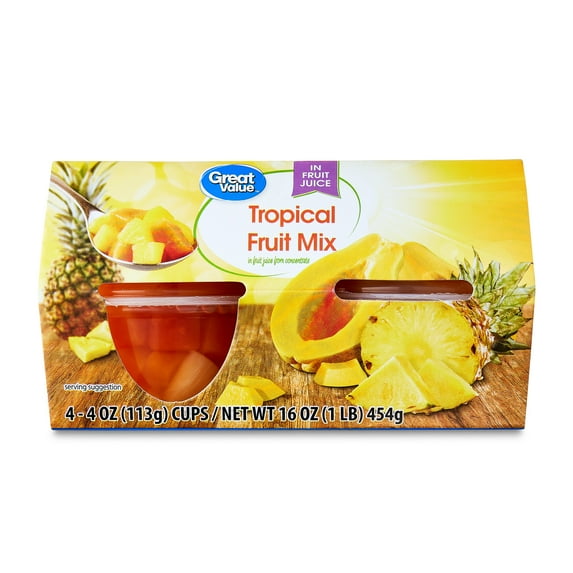 Great Value Tropical Fruit Mix in Juice, 4 oz, 4 Cups