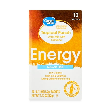 Great Value Tropical Punch Energy Liquid Drink Mix, Sugar-Free, 1.12 oz, 10 Count