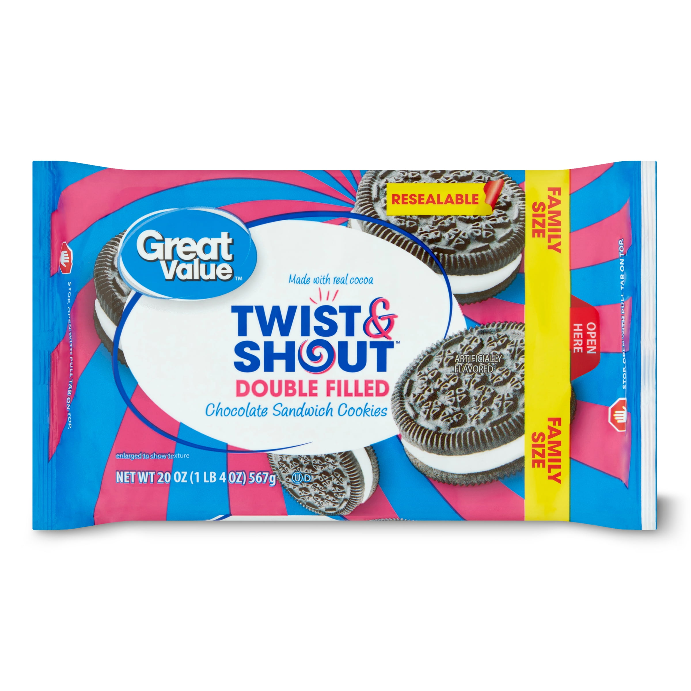 Great Value Twist & Shout Double Filled Chocolate Sandwich Cookies, 20