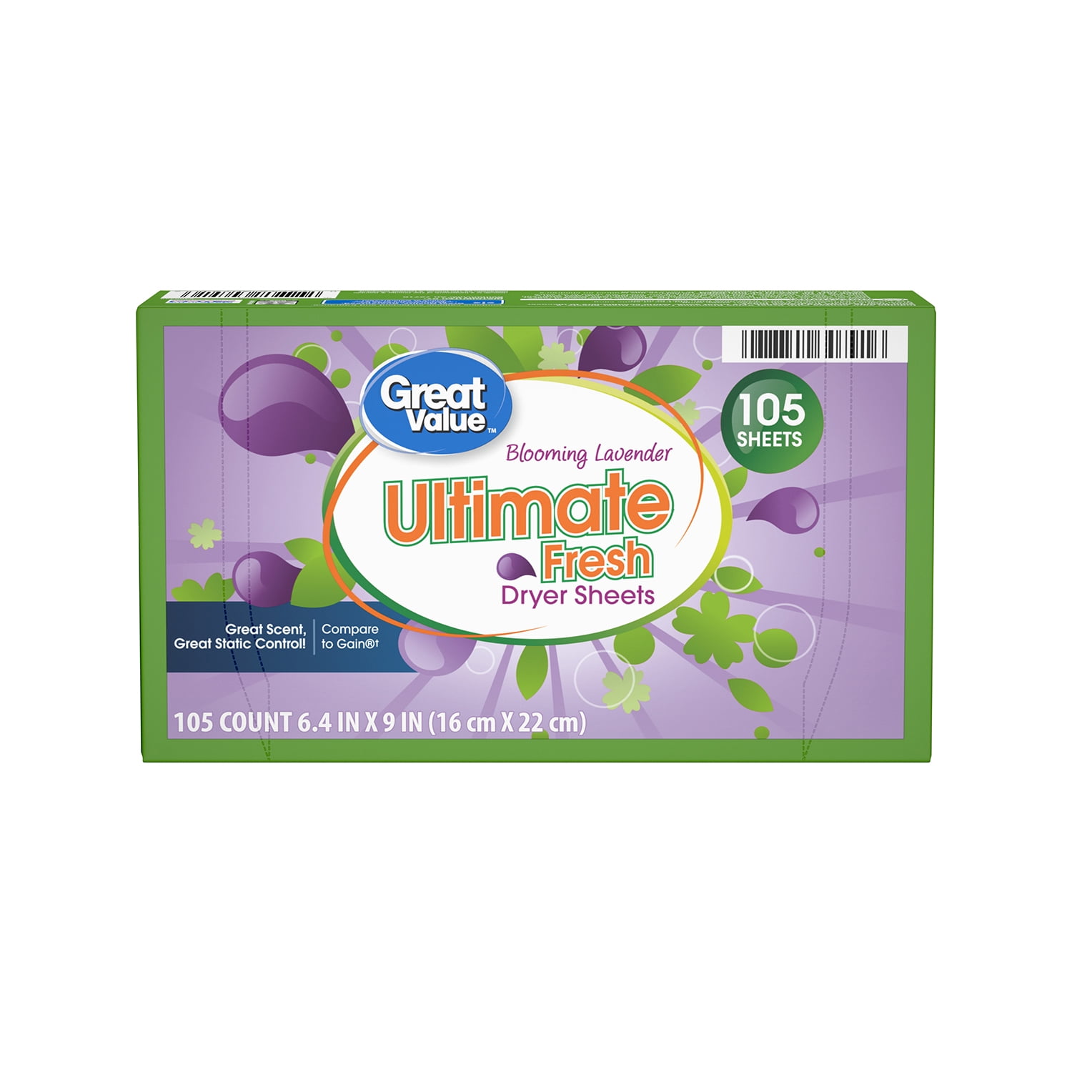 Great Value Ultimate Fresh Dryer Sheets, Blooming Lavender, 105 Count