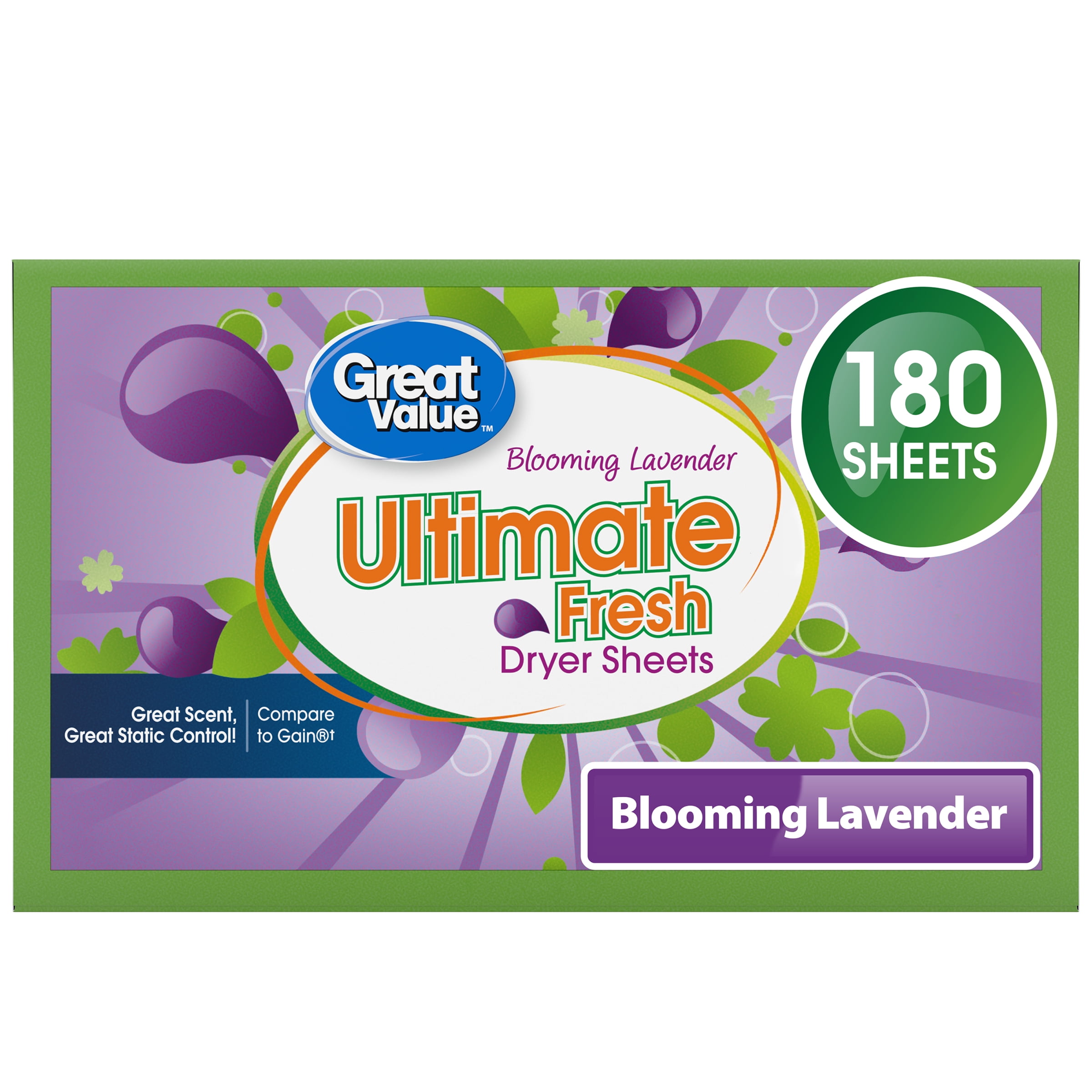 Great Value Ultimate Fresh Dryer Sheets, Blooming Lavender, 180 Count, Compare to Gain®