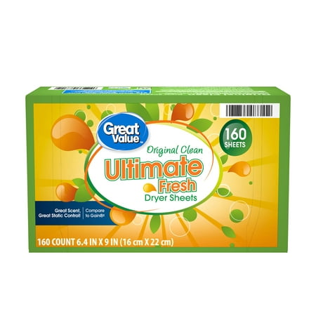 Great Value Ultimate Fresh Dryer Sheets, Original Clean, 160 count