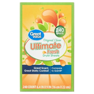Great Value Ultimate Fresh Dryer Sheets, Original Clean, 240 Count, Compare to Gain®