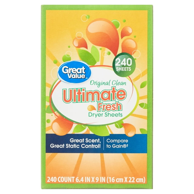 Great Value Ultimate Fresh Dryer Sheets, Original Clean, 240 count
