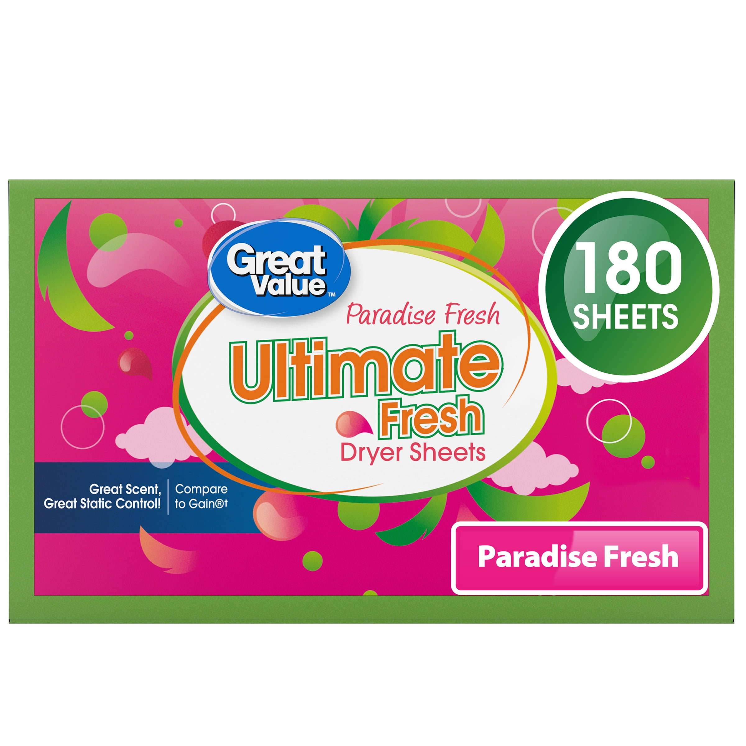 #133-2609 くみ Great Value Ultimate Fresh Dryer Sheets Paradise Fresh 180 Count