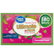 Great Value Ultimate Fresh Dryer Sheets, Paradise Fresh, 180 Count, Compare to Gain®