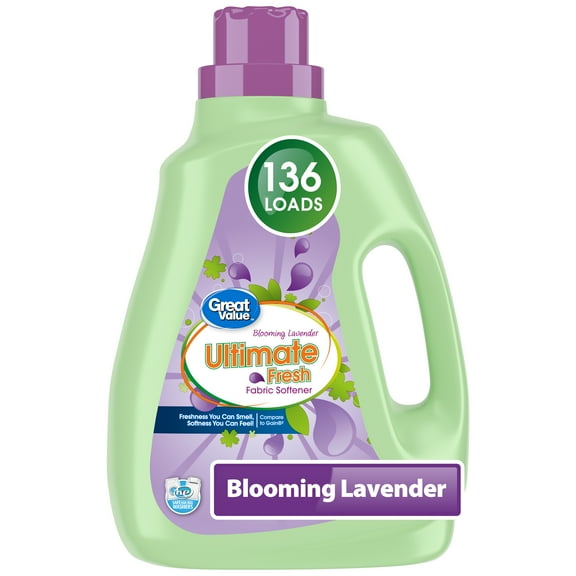 Great Value Ultimate Fresh Fabric Softener, Blooming Lavender, 100 FL OZ, 136 Loads, Compare to Gain®