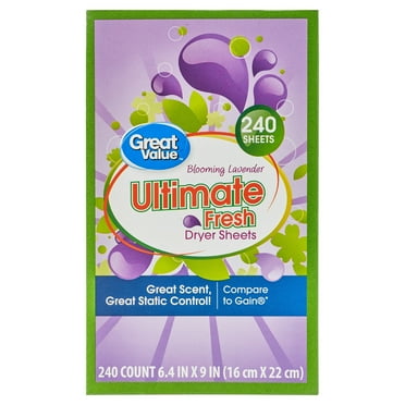 Great Value Ultimate Fresh Dryer Sheets, Blooming Lavender, 240 Count (Packaging May Vary), Compare to Gain®