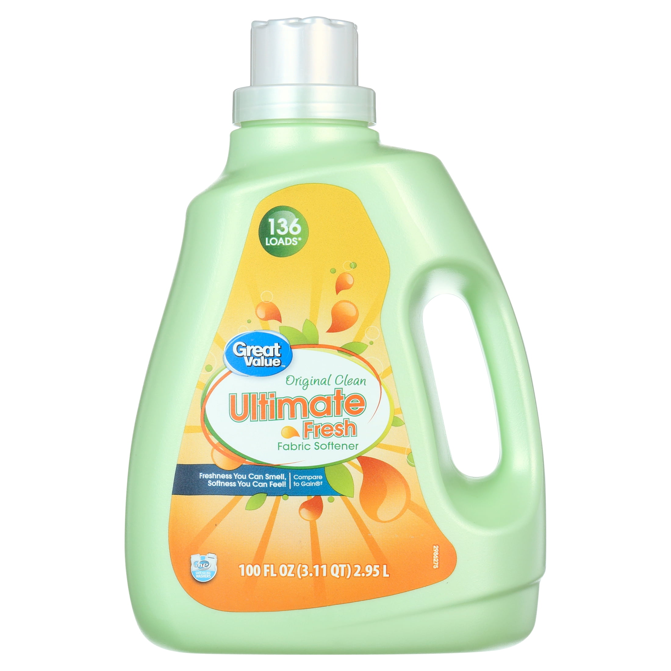 Great Value Ultimate Fresh Fabric Softener, Original Clean, 100 FL OZ, 136 Loads, Compare to Gain