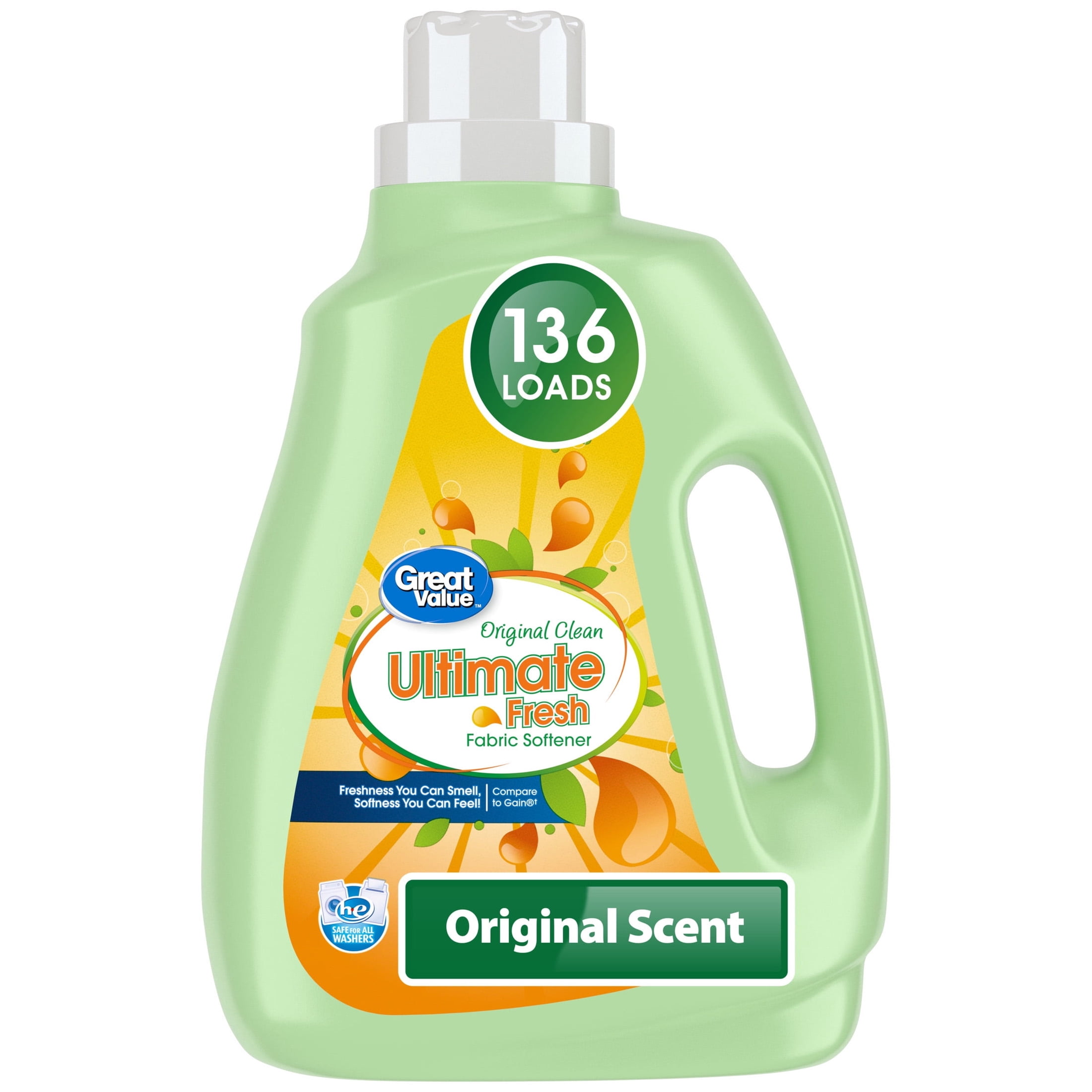 Great Value Ultimate Fresh Fabric Softener, Original Clean, 100 fl oz, 136 Loads, Compare to Gain®