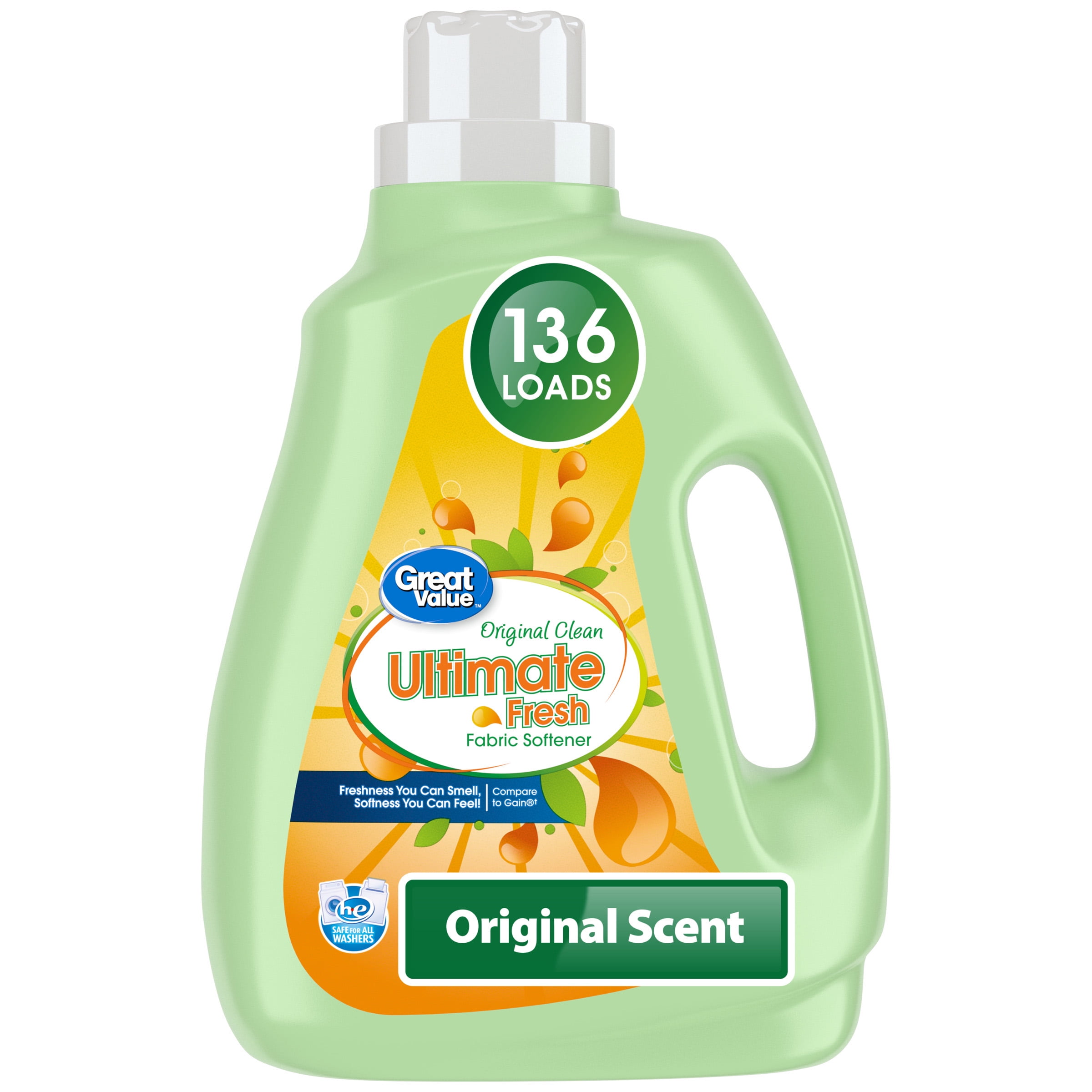 Great Value Ultimate Fresh Fabric Softener, Original Clean, 100 FL OZ, 136 Loads, Compare to Gain