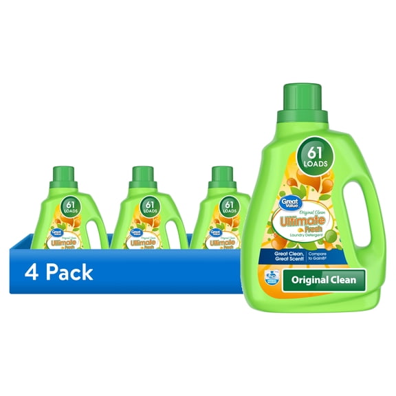 (4 pack) Great Value Ultimate Fresh Laundry Detergent, Original Clean, 88 fl oz, 61 Loads