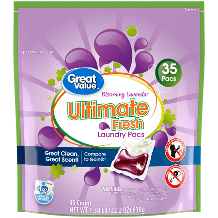 Great Value Ultimate Fresh Laundry Detergent Pacs, Blooming Lavender, 35 Count