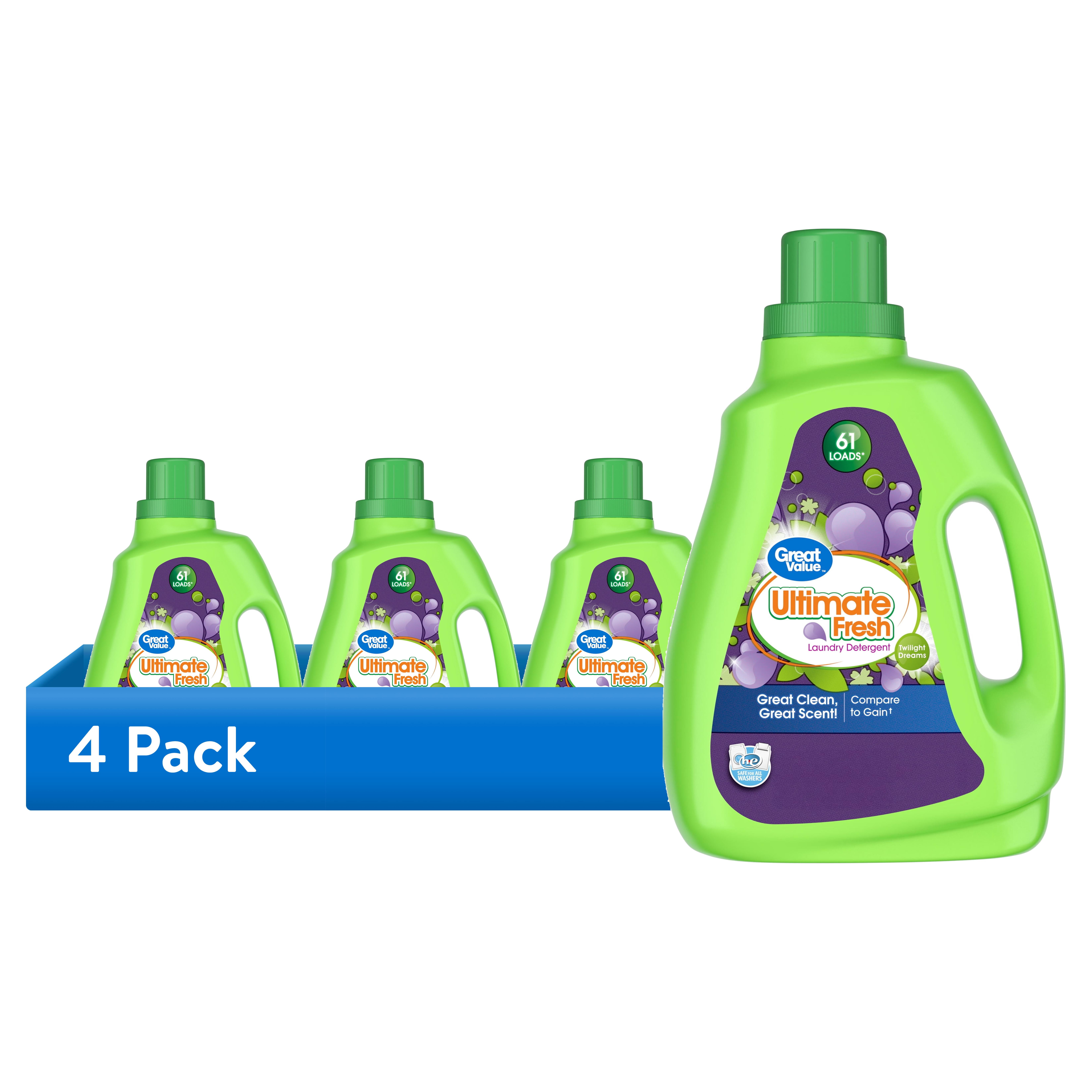 (4 pack) Great Value Ultimate Fresh Laundry Detergent, Twilight Dreams, 88 fl oz, 61 Loads