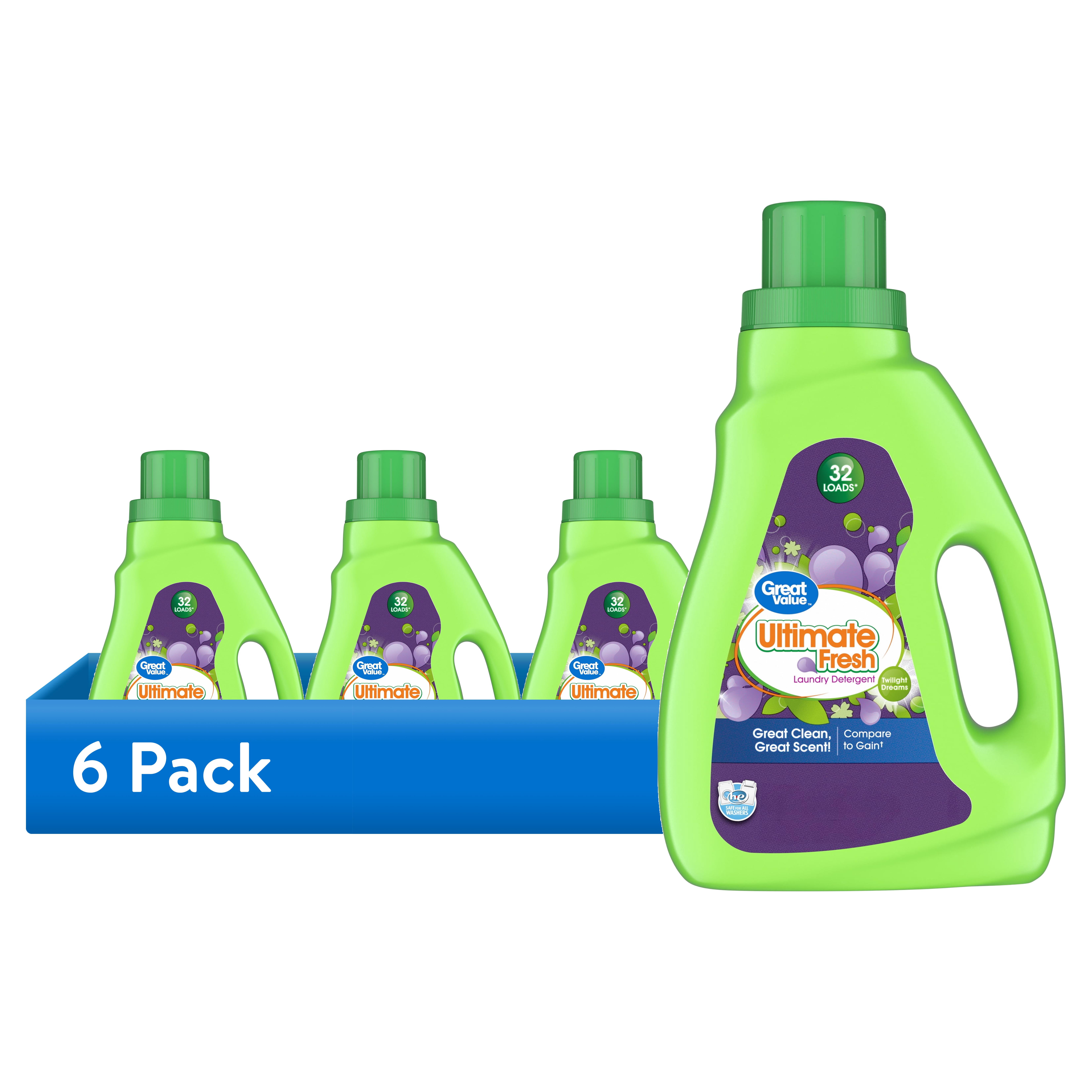 (6 pack) Great Value Ultimate Fresh Twilight Dreams Liquid Laundry Detergent, 46 fl oz, 32 Loads