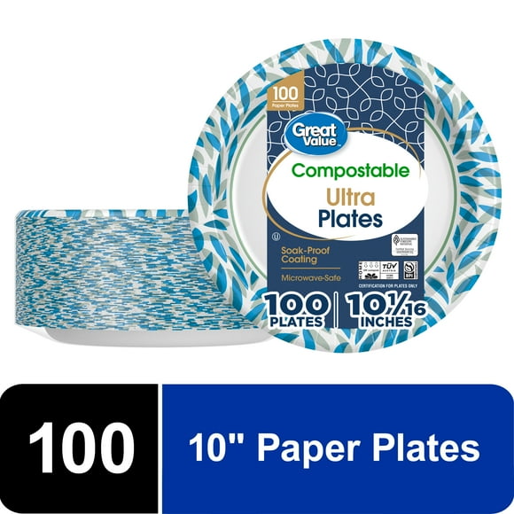 Great Value Ultra Paper Plates 10-inch, 100 Count