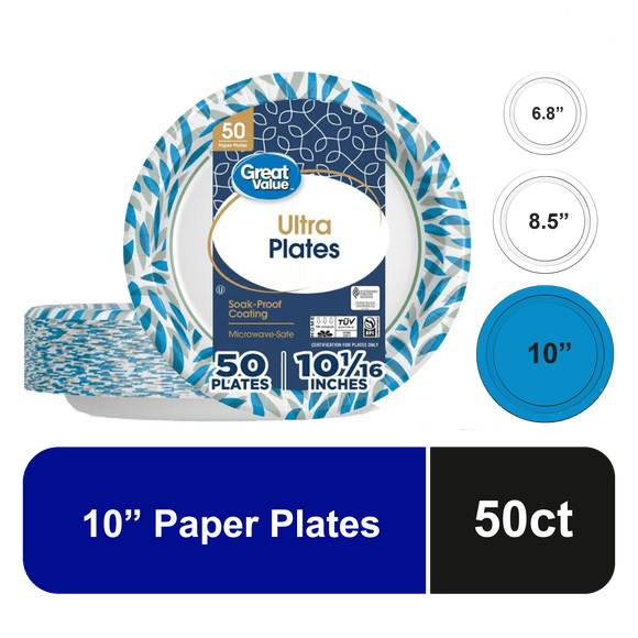 Great Value Ultra Paper Plates 10", 50 Count