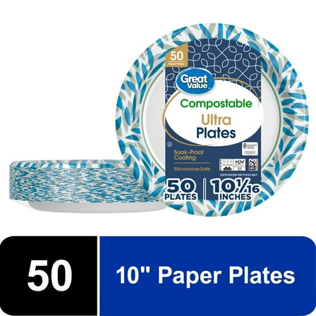 Great Value Ultra Paper Plates 10", 50 Count