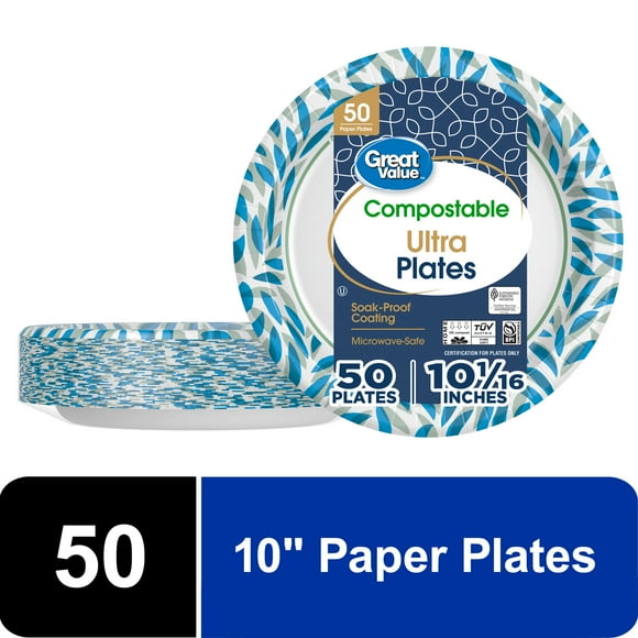 Great Value Ultra Paper Plates 10", 50 Count