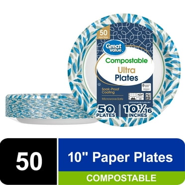 Great Value Ultra Compostable Disposable Paper Plates, 10", Multi-Color, 50 Count