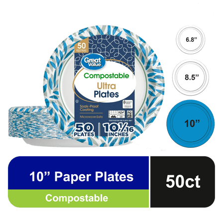 Great Value Ultra Paper Plates 10-inch, 50 Count