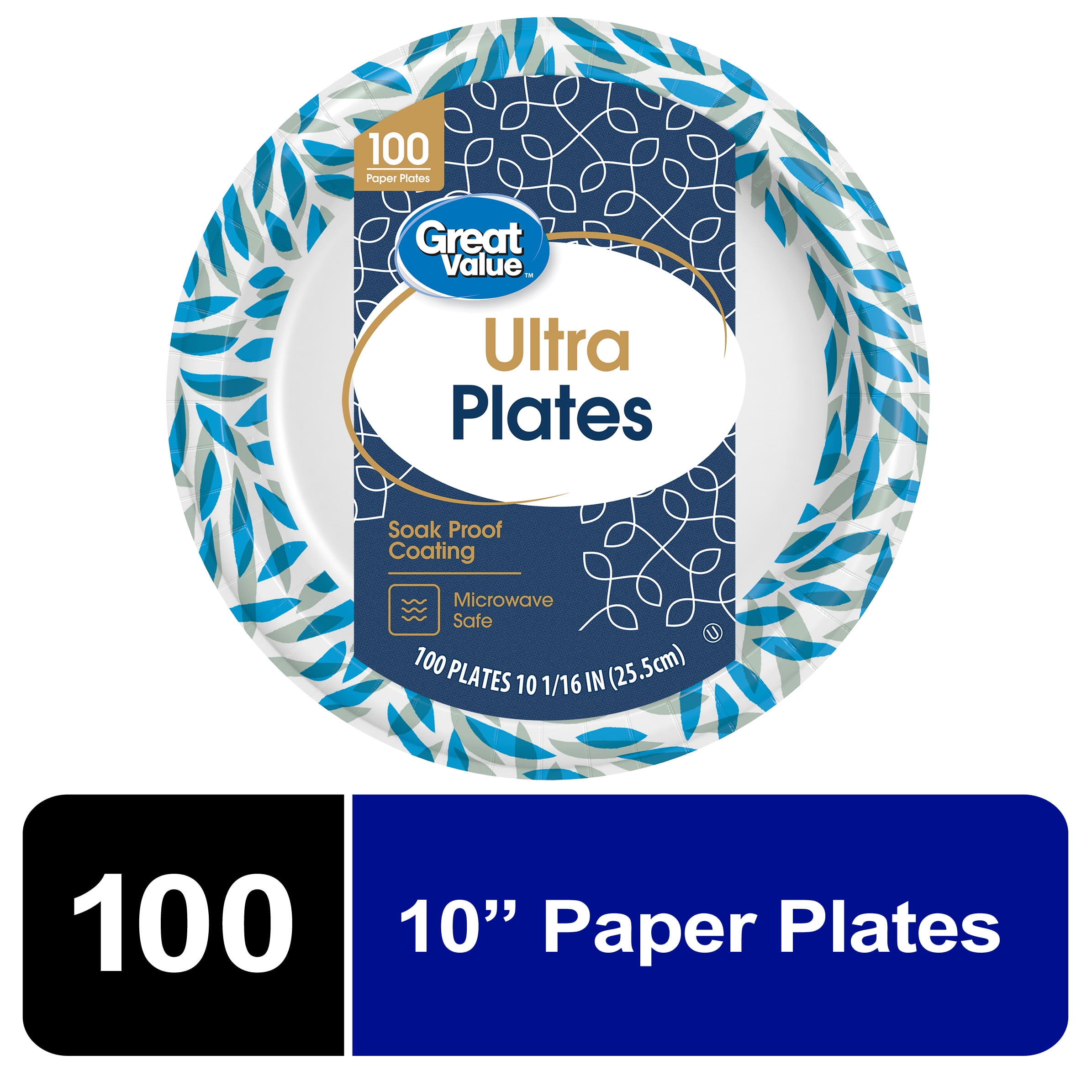 Great Value Ultra Disposable Paper Dinner Plates, White, 10 inch, 100  Plates, Patterned