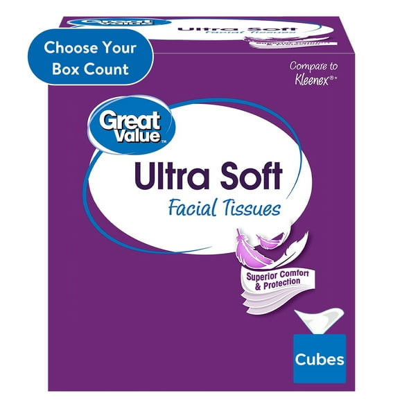 Great Value Ultra Soft 3-Ply Cube Box Facial Tissues (75 Total Tissues)