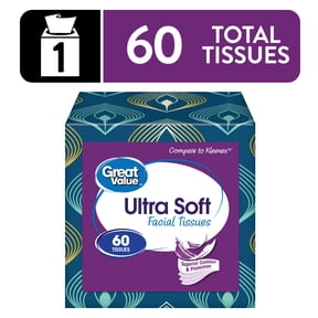Great Value Ultra Soft Facial Tissues, 1 Cube, 60 Tissues, 3-Ply, Compare to Kleenex®