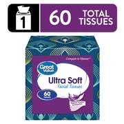 Great Value Ultra Soft Facial Tissues, 1 Cube, 60 Tissues, 3-Ply, Compare to Kleenex
