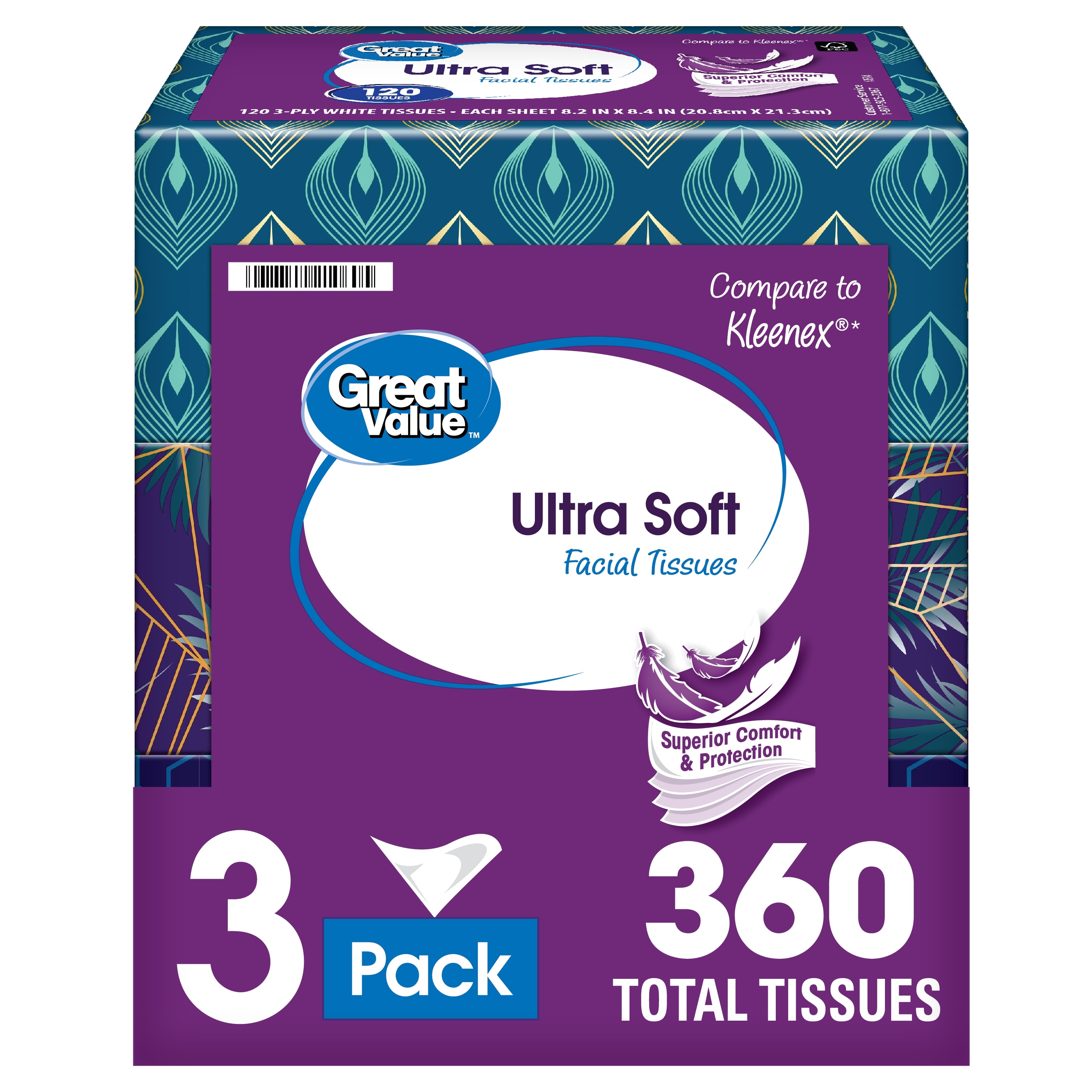 Kleenex Ultra Soft Facial Tissues, 4 Flat Boxes, 120 White Tissues