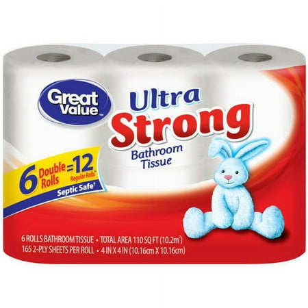 Great Value Ultra Strong Bathroom Tissue Double Rolls, 6 Count