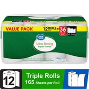 Great Value Ultra Strong Paper Towels, White, 12 Triple Rolls