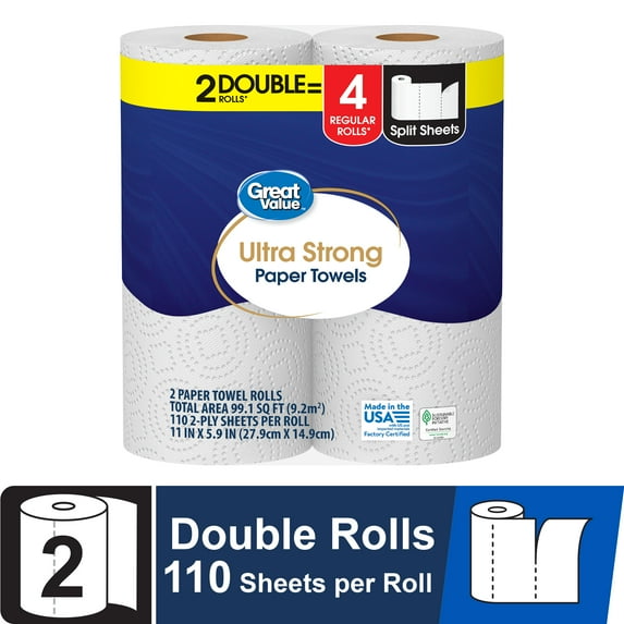 Great Value Ultra Strong Paper Towels, 2 Double Rolls