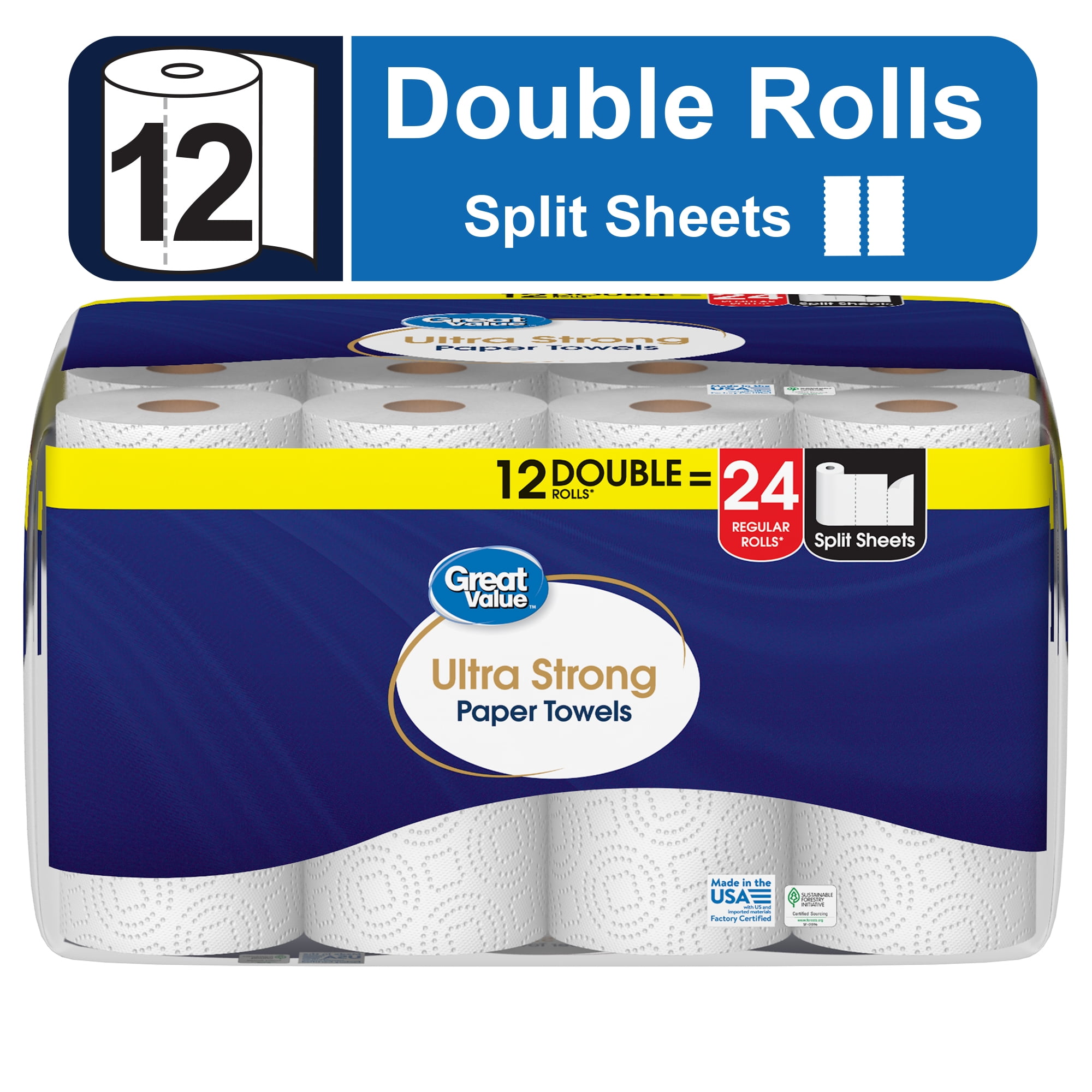 Great Value Ultra Strong Paper Towels, White, 12 Double Rolls - Walmart.com
