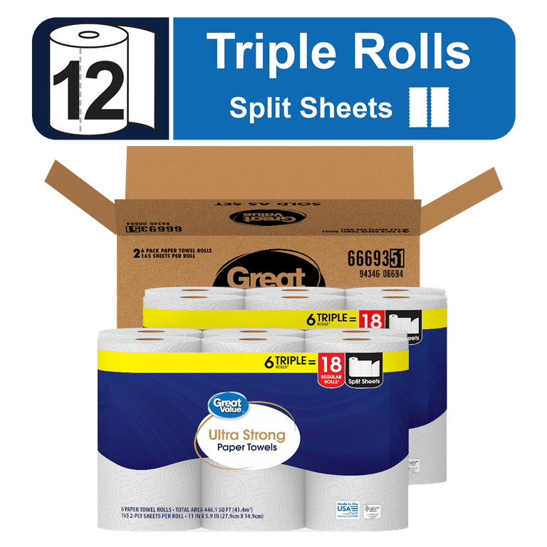 Great Value Ultra Strong Paper Towels 12 Triple Rolls Walmart