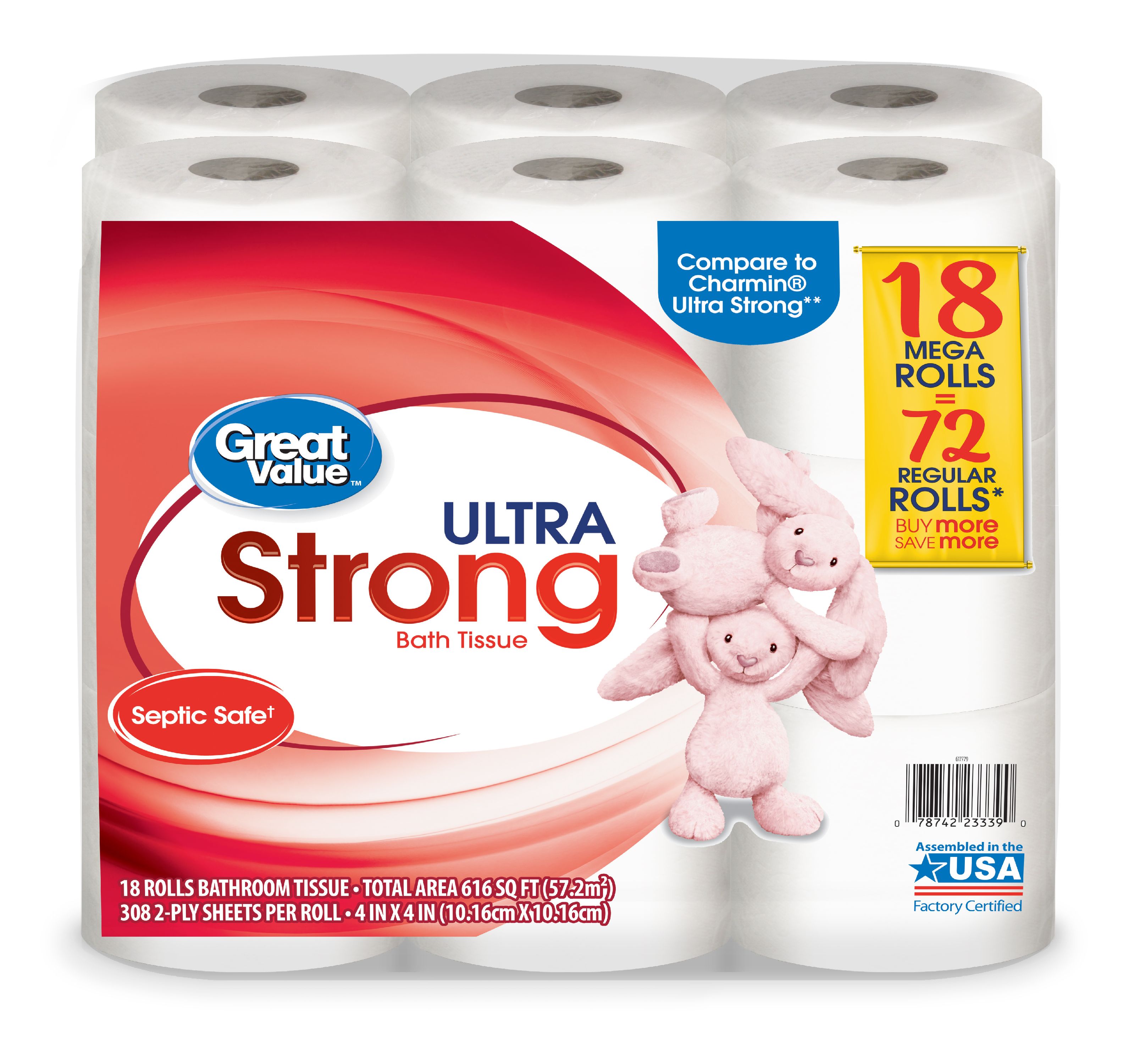 Great Value Ultra Strong Toilet Paper, 18 Mega Rolls - image 1 of 7