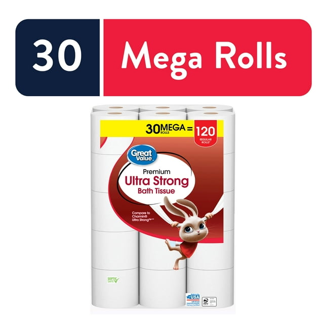 Great Value Ultra Strong Toilet Paper, 30 Mega Rolls