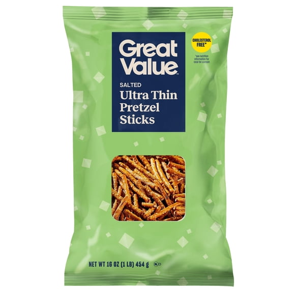 Great Value Salted Ultra Thin Pretzel Sticks, 16 oz Bag