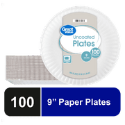 Great Value Uncoated Paper Plates, 9 Inch, White, 100 Count