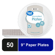 Great Value Uncoated Round Paper Plates, 9 inch, 50 count