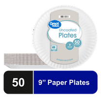 Great Value Uncoated Round Paper Plates, 9 inch, 50 count