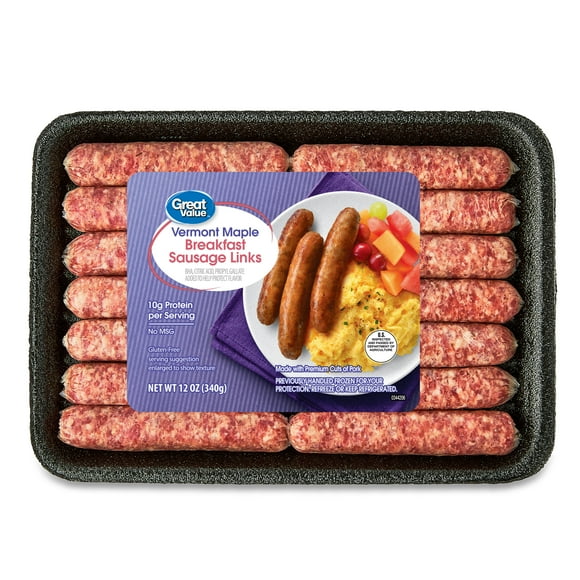 Great Value Uncooked Vermont Maple Breakfast Pork Sausage Links, 12 oz Package