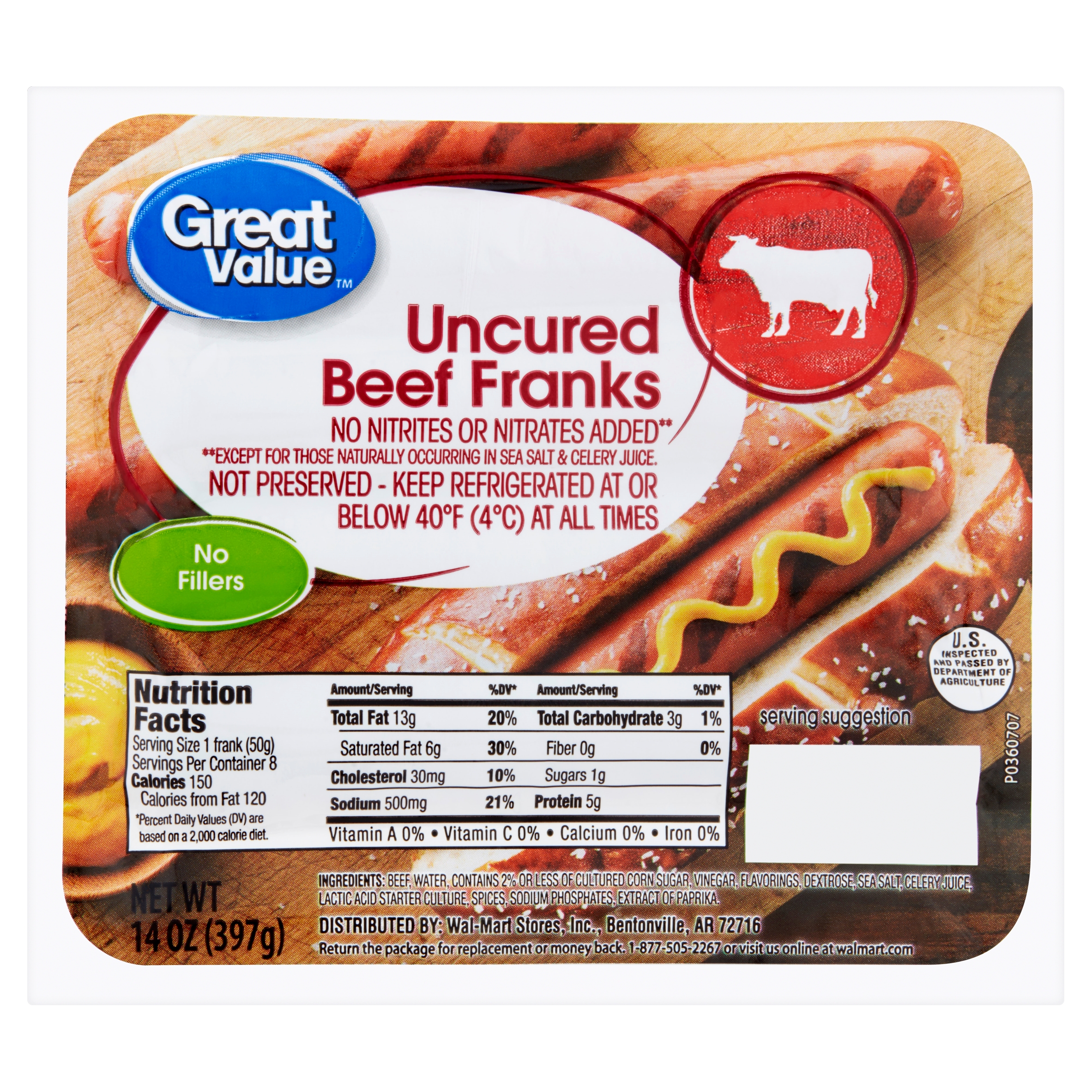 Great Value Uncured Beef Franks, 14oz - image 1 of 6