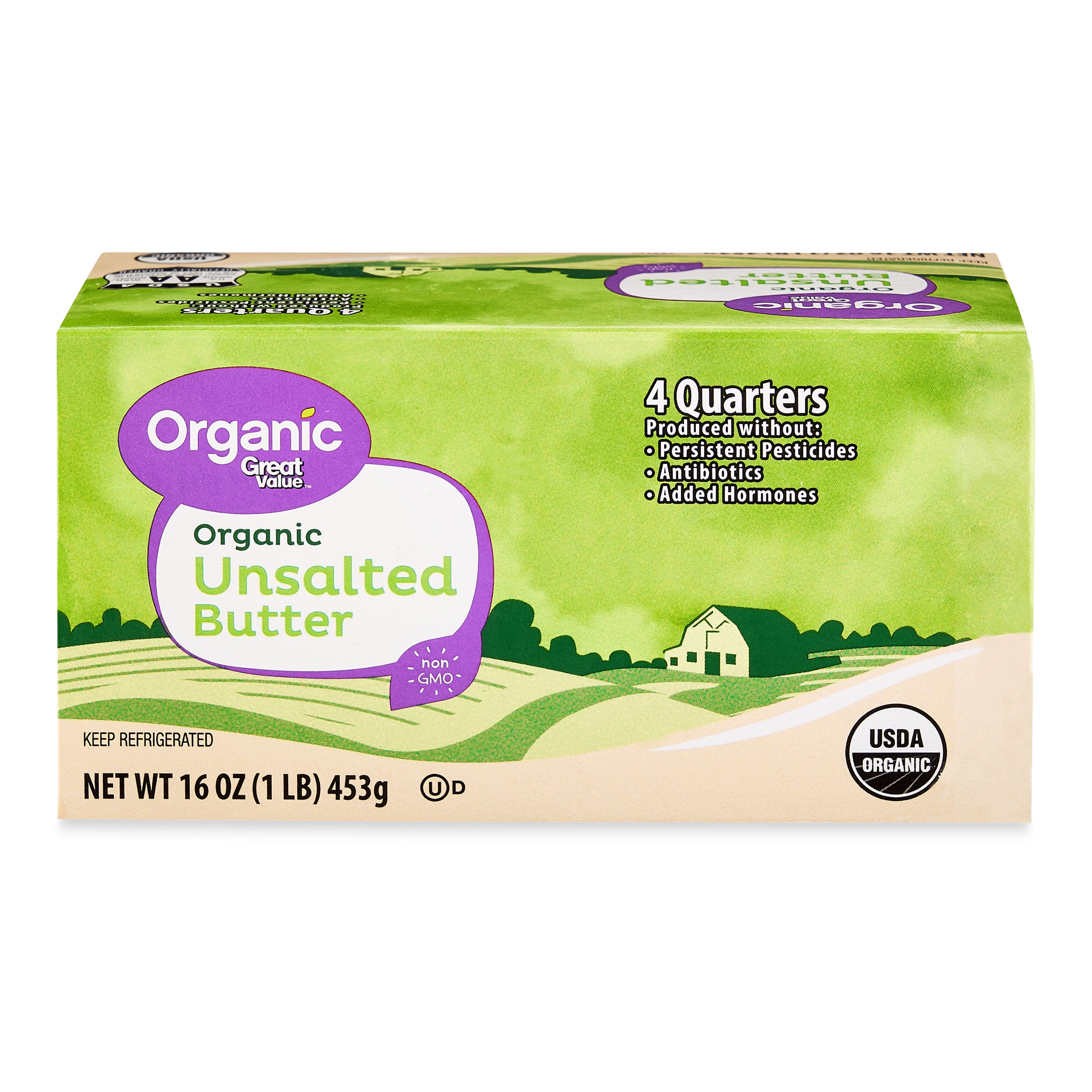 Great Value Unsalted Organic Butter Sticks, 16 oz