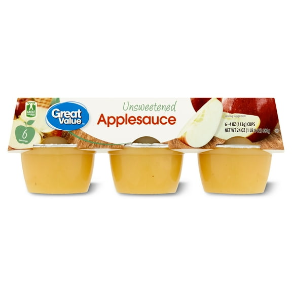 Great Value Unsweetened Applesauce, 4 oz, 6 Count